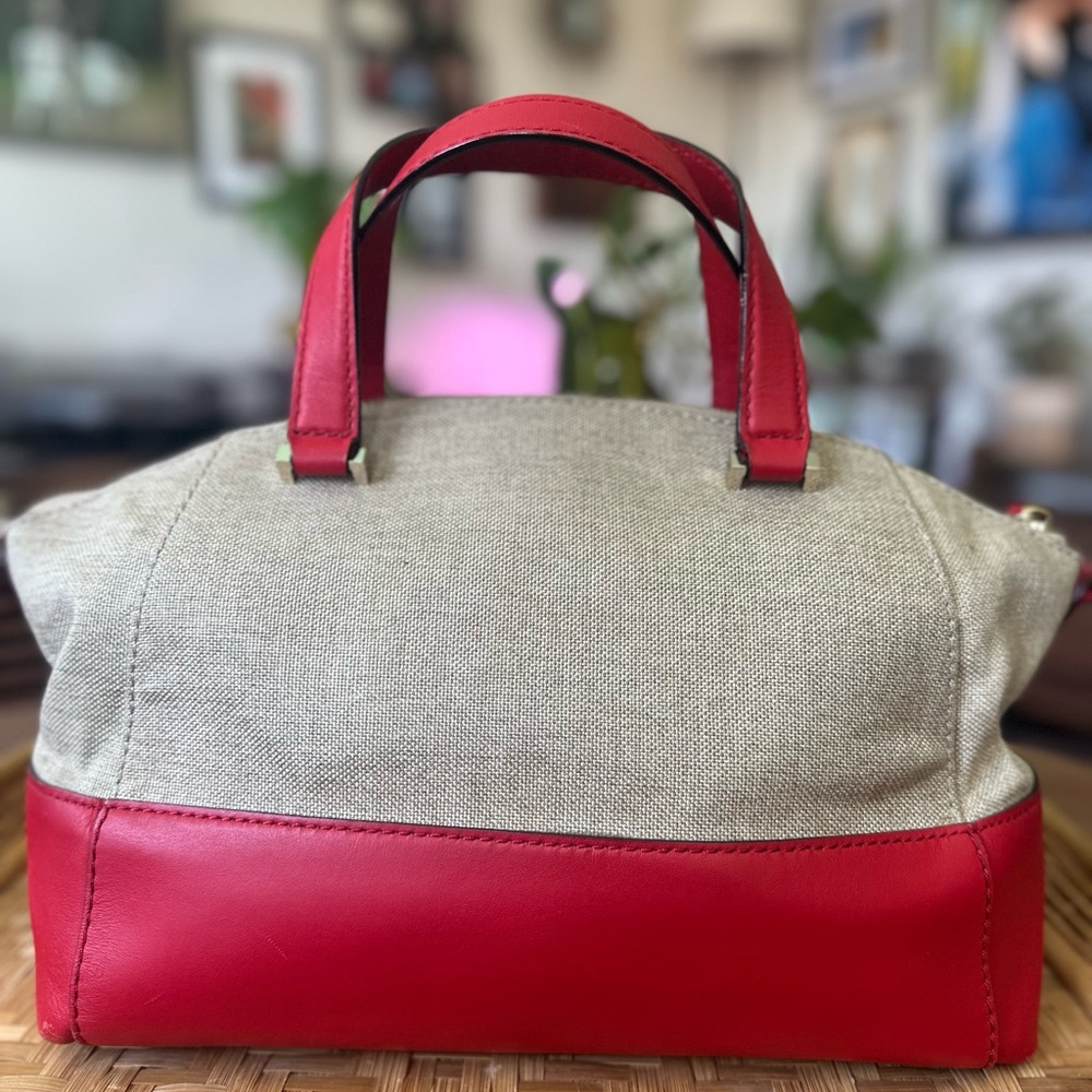 Kate Spade canvas & leather satchel w red trim 
classic, structured everyday bag - Picture 2 of 8